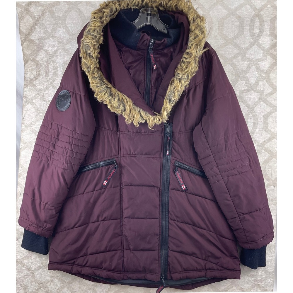 Canada Weathergear Parka Womens XL Burgundy Faux Fur Hood Puffer‎ Jacket OLCW043